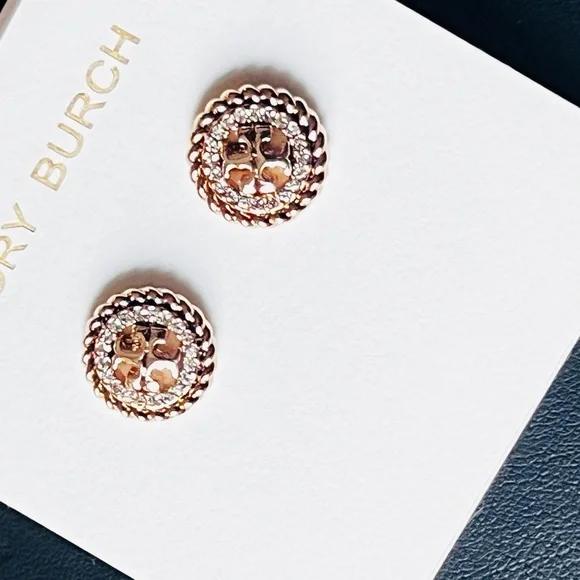 Tory Burch Gold and paved Crystal Stud Earrings